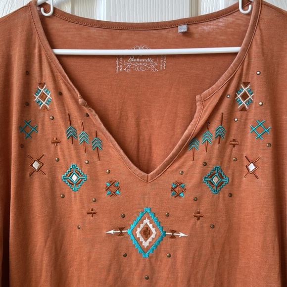 Panhandle Women’s Boho Embroidered western Long Bell Sleeve Top Neutral XXL - Picture 5 of 13